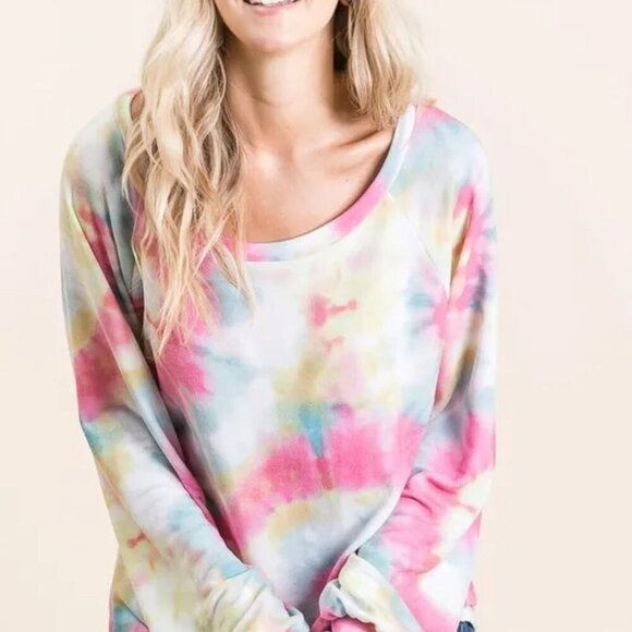 BiBi Tie Dye Print Terry Top With Puff Sleeves‎ - Picture 3 of 7